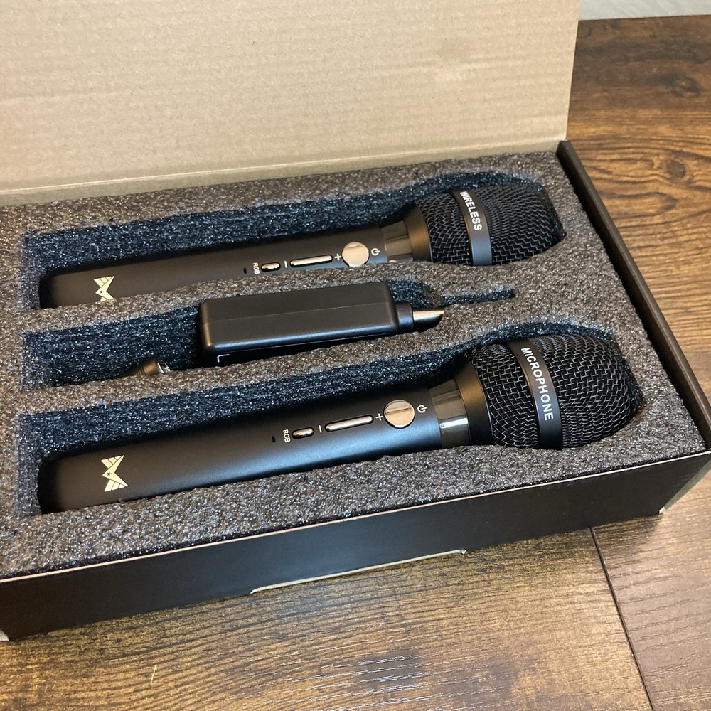 Wireless Dual Microphones 200FT Range 40H Battery Low Latency‎ LED Karaoke Mic